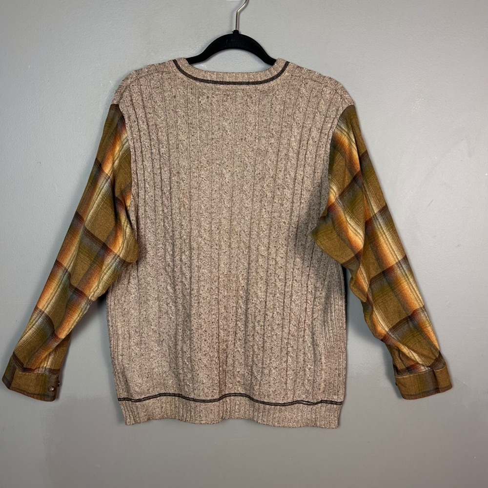 Y2k grunge sweater GAP Mens XL Cable Knit Plaid Flannel Sleeves Brown